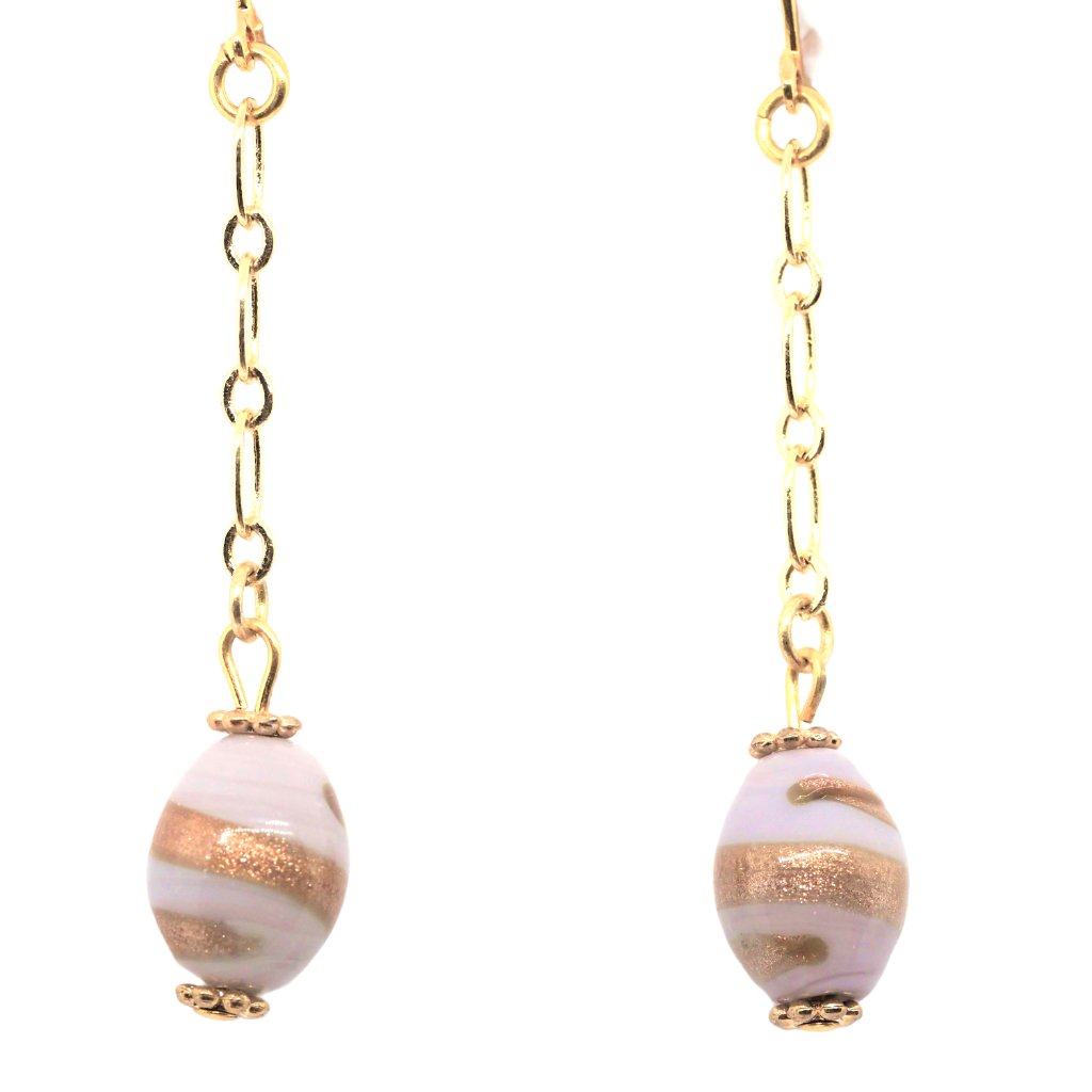 Ball Chain Purple Oval Swirl Earrings 12$